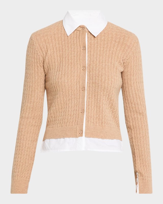 Cable-Knit Mixed Media Cardigan